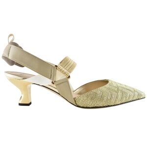 Fendi Colibri 55mm Gold Strass Crystal FF Logo Pointed Slingback Heel Pump 42